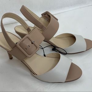 Nine West Pump Heel Sandals Tan White Sz 11